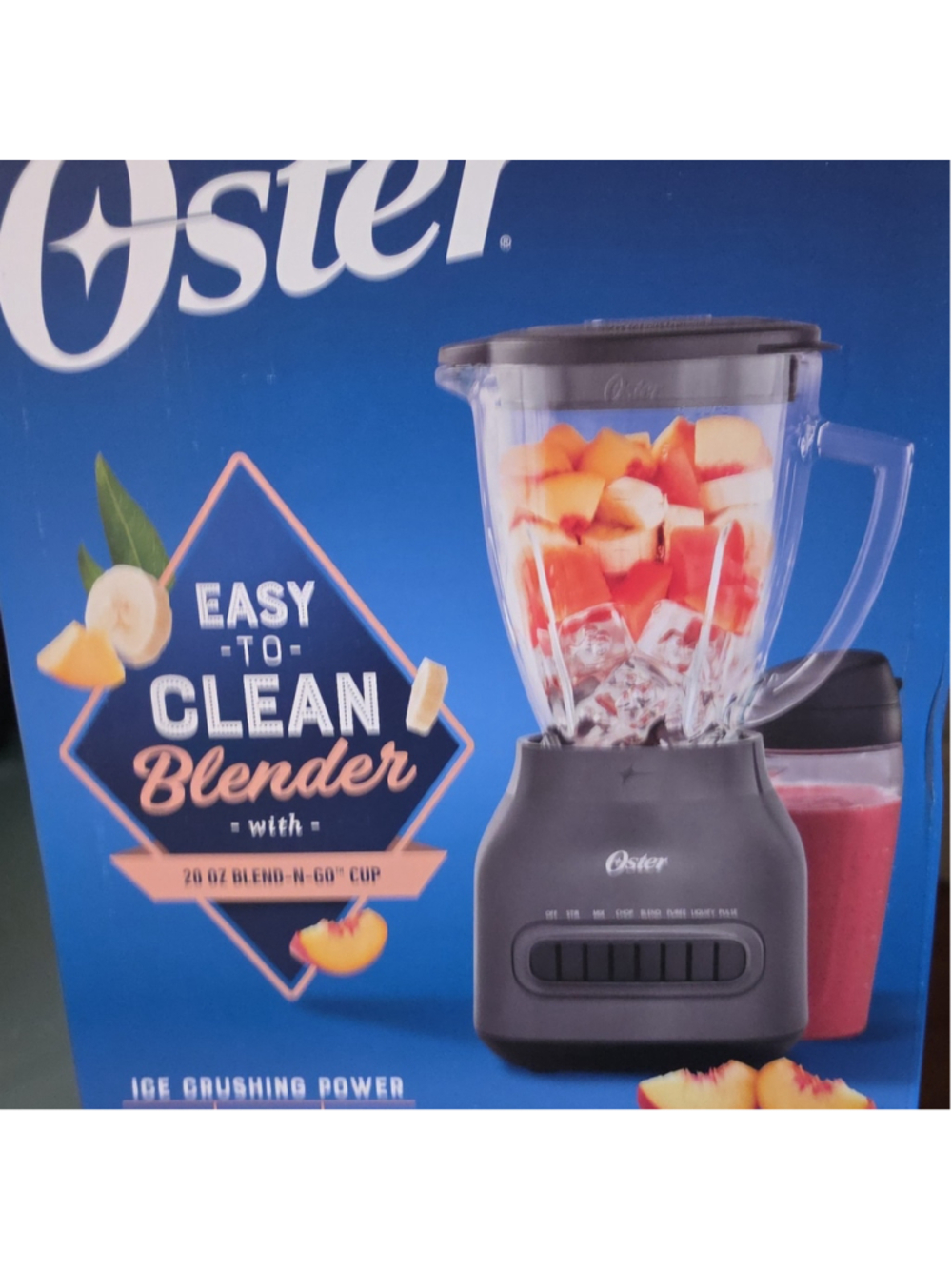 Oster Easy-to-Clean Blender 700W 6-Cup Glass Jar Gray w/ Blend-N-Go Cup